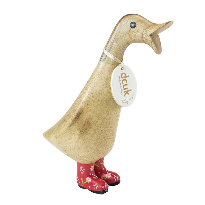 DCUK Natural Finish Duckling with Floral Welly Boots-Red-1